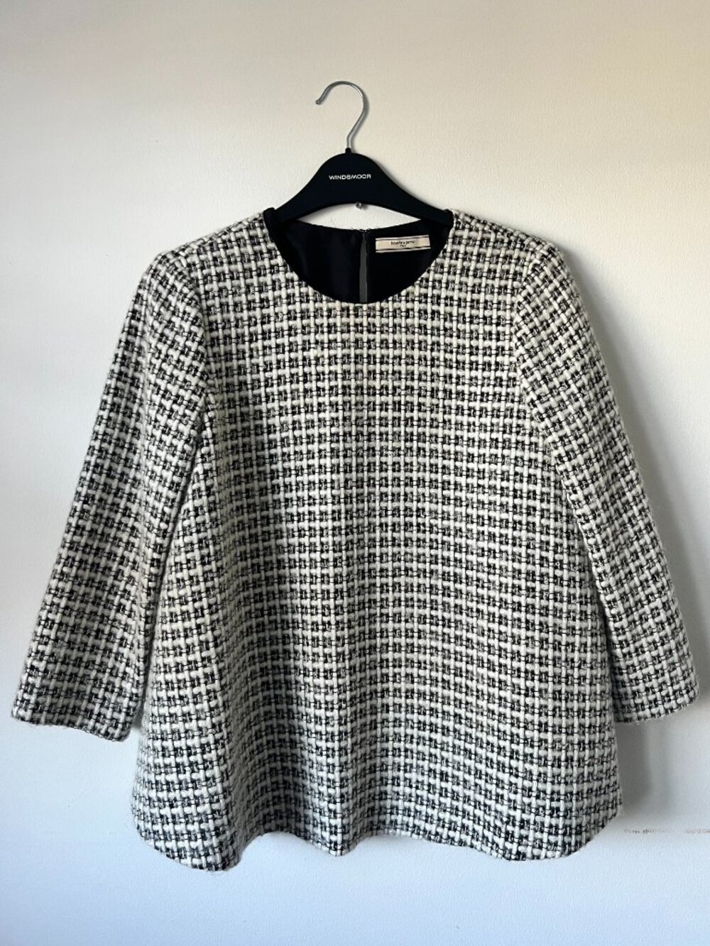 Bouchra Jarrar (Lanvin) Paris Black +White Textured Tweed Crewneck Knit Top FR36